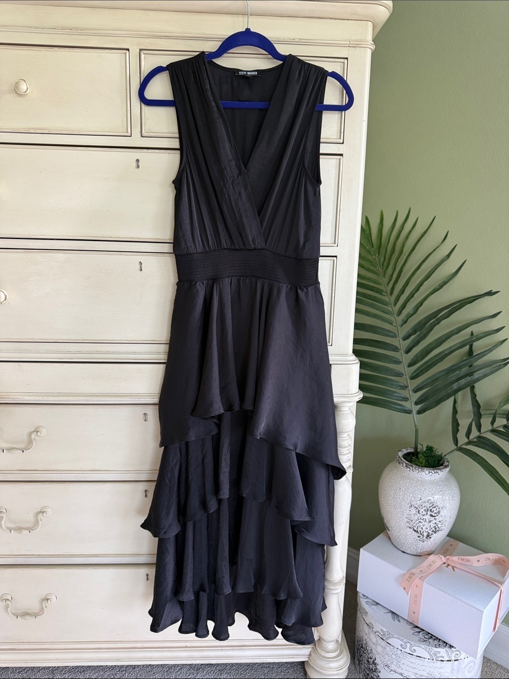 Steve Madden Black Sleeveless High-Low Ruffle Dress size S